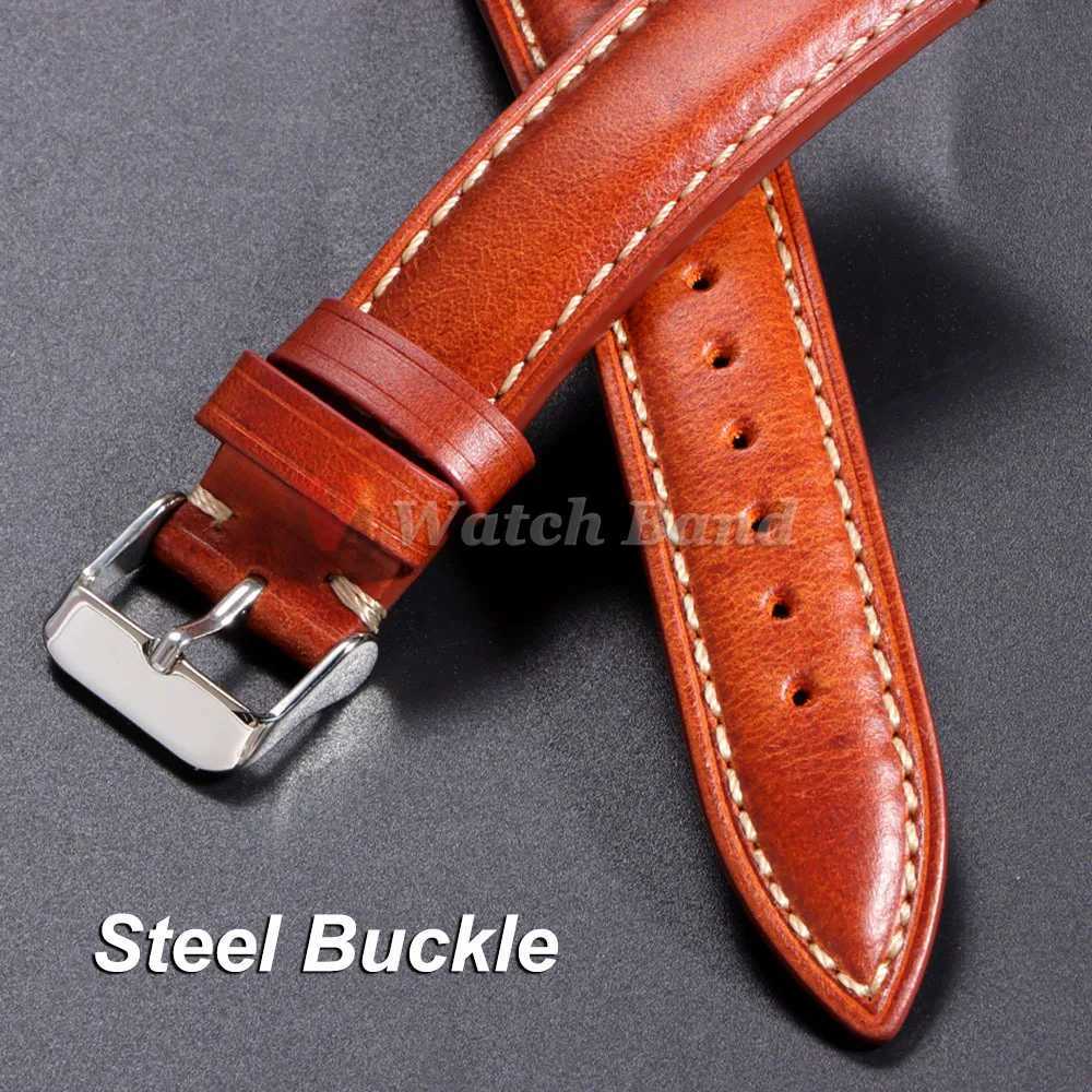Vintage Oil Wax Genuine Leather Watch Strap 18mm 19mm 20mm 22mm 21mm Brown Watchbands for Samsung Galaxy Watch Band Bracelet W250811