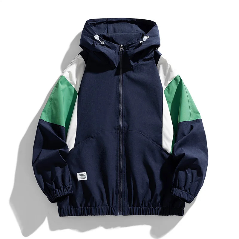 Couple models clashing color outdoor windbreaker men and women with the same paragraph hooded punching jacket male spring a 250804