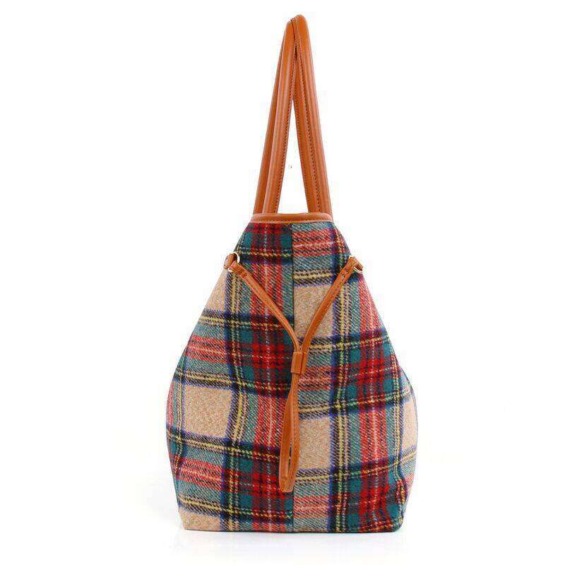 designer leisure Niche Design Women's Big Capacity Handbag Pop Colored Plaid Shoulder Bag
