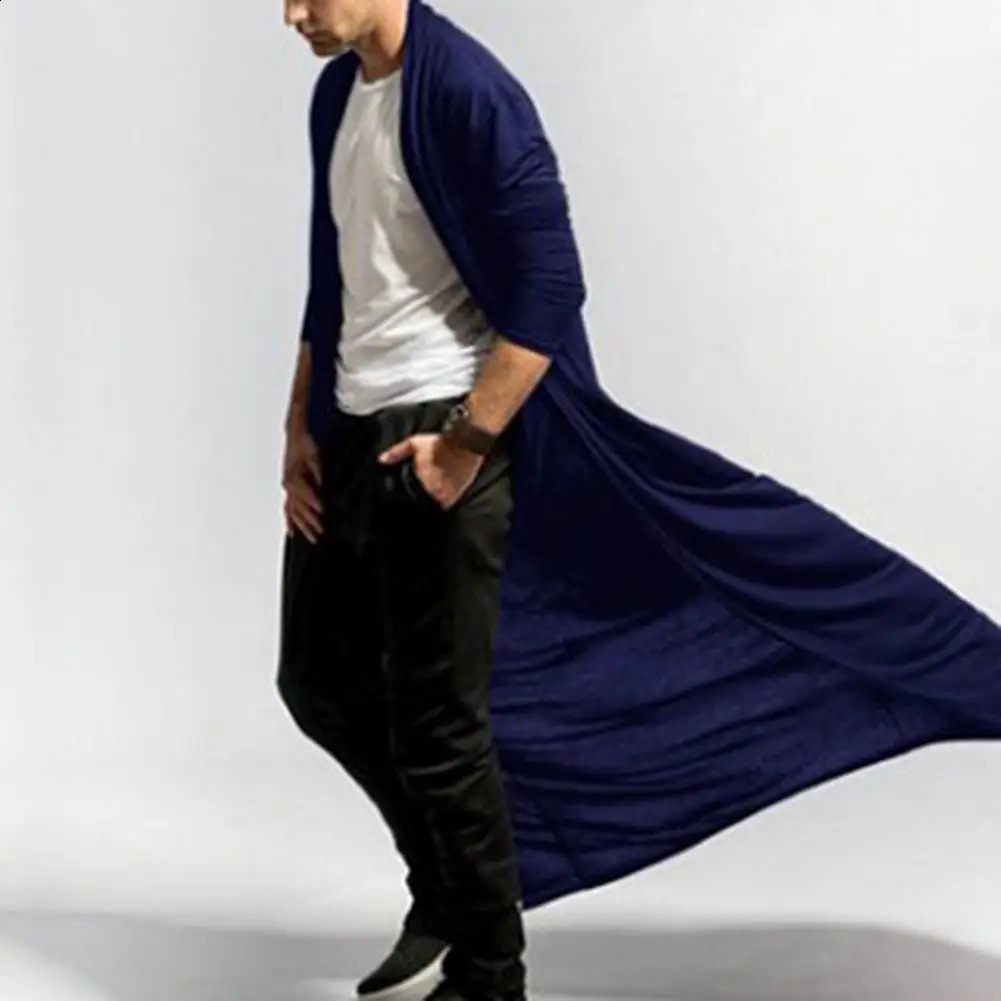 Mens Long Trench Coat Solid Color Windbreaker Open Front AnkleLength Men Jacket Cardigan Autumn Outerwear 250804