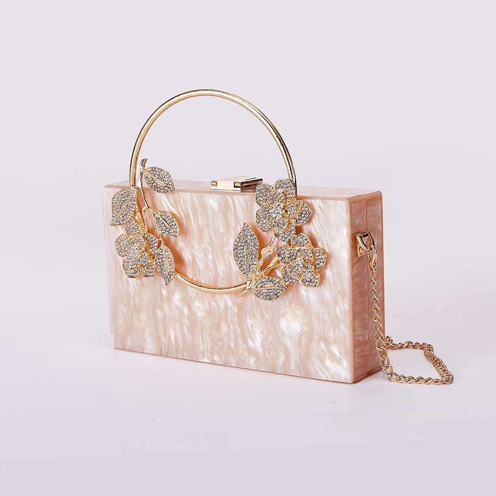 Women's New Flower Acrylic Evening Single Shoulder Crossbody Wedding Banquet Clutch Chain Bag