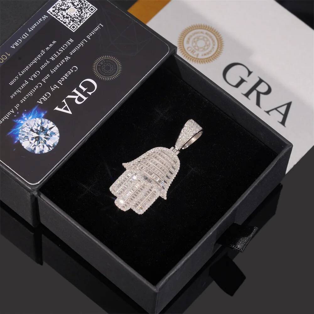 New Full Moissanite Palm Hip-Hop Pendant for Men 925 Sterling Sliver Jewelry Mens Moissanite Diamond Hand Pendant without Chain