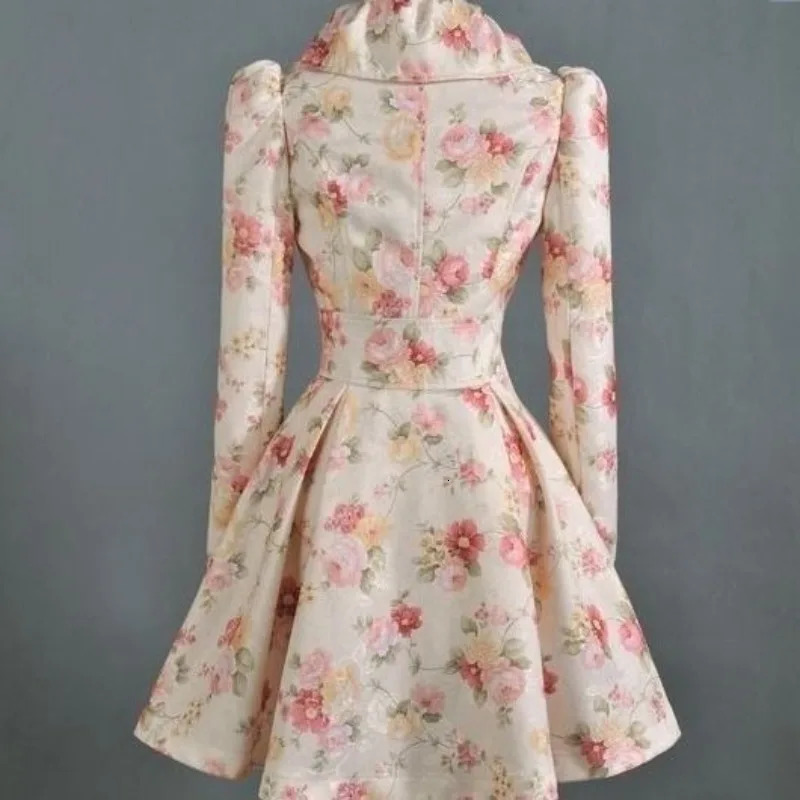 Spring Autumn Women Trench Flower Coat Medium and Long Windbreaker with Large Collar Womens Clothing 250809