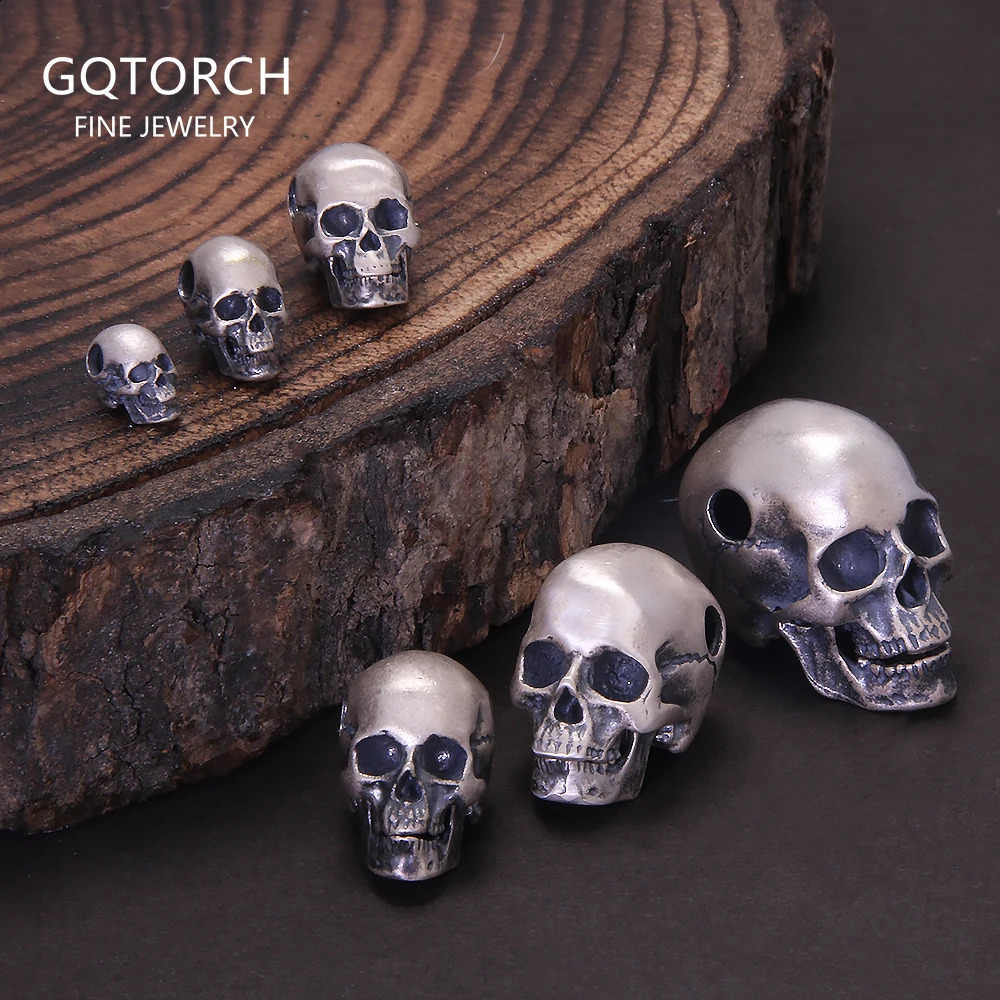 925 Sterling Silver Punk Gothic Skull Head Pendant DIY Necklace Bracelet Charms Beads Retro Hip Hop Rock Jewelry Accessories 250807