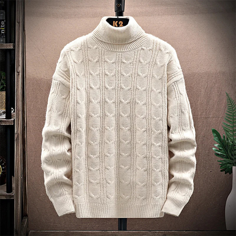Mens winter turtleneck sweater warm knitted cashmere pullover soft comfortable casual fashion solid color long sleeve jumpsuit 250806