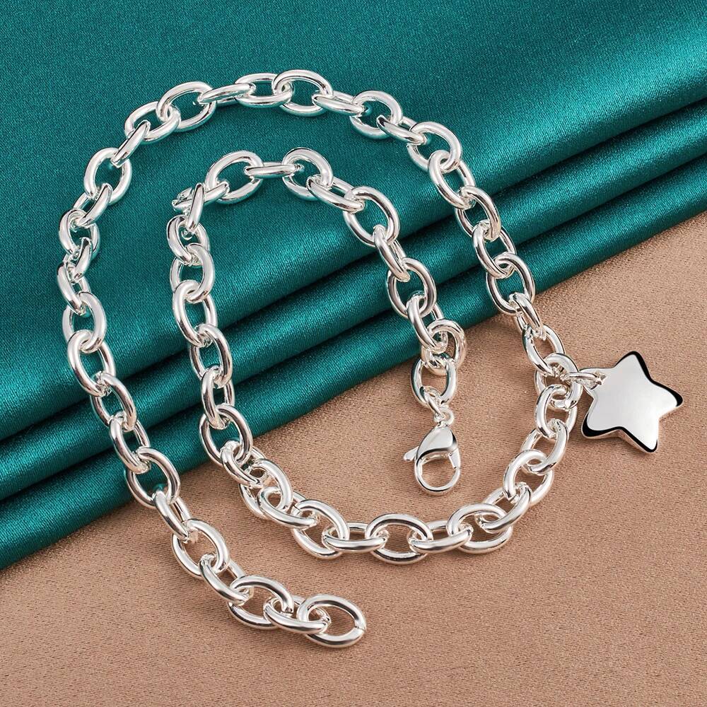 DOTEFFIL Sterling Sier Star Pendant 18 Inch Chain Necklace For Woman Wedding Engagement Fashion Jewelry
