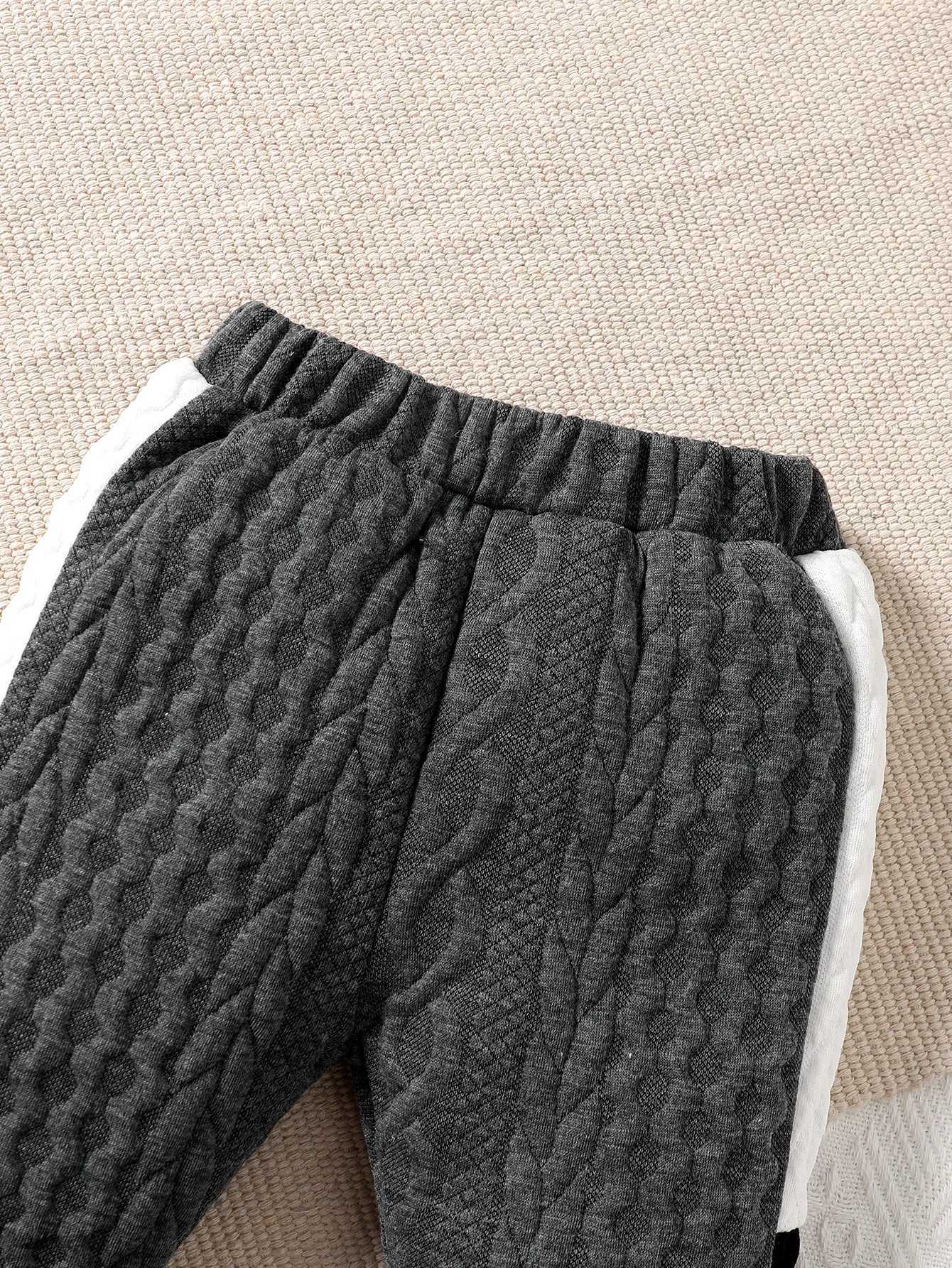 Boys Winter Home Casual Shoulder Buckle Long Sleeve Thick Silk Cotton White Black Grey Stitching Long Sleeve Boys Fashion Set Z250811