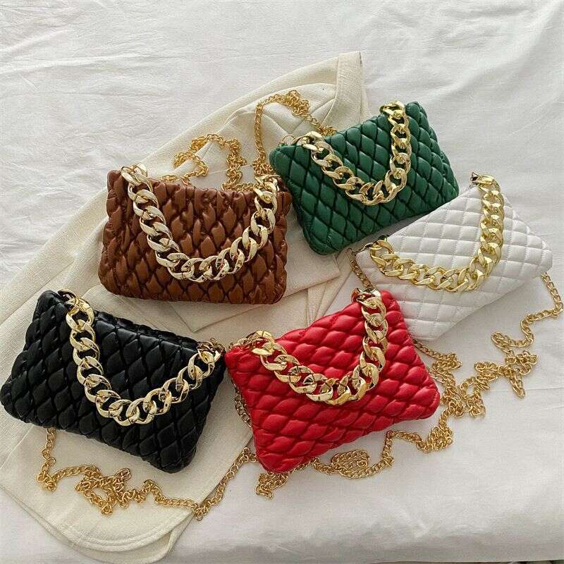 designer leisure Women's trend personality simple pleated shoulder women's fashionable texture thick chain crossbody envelope bag