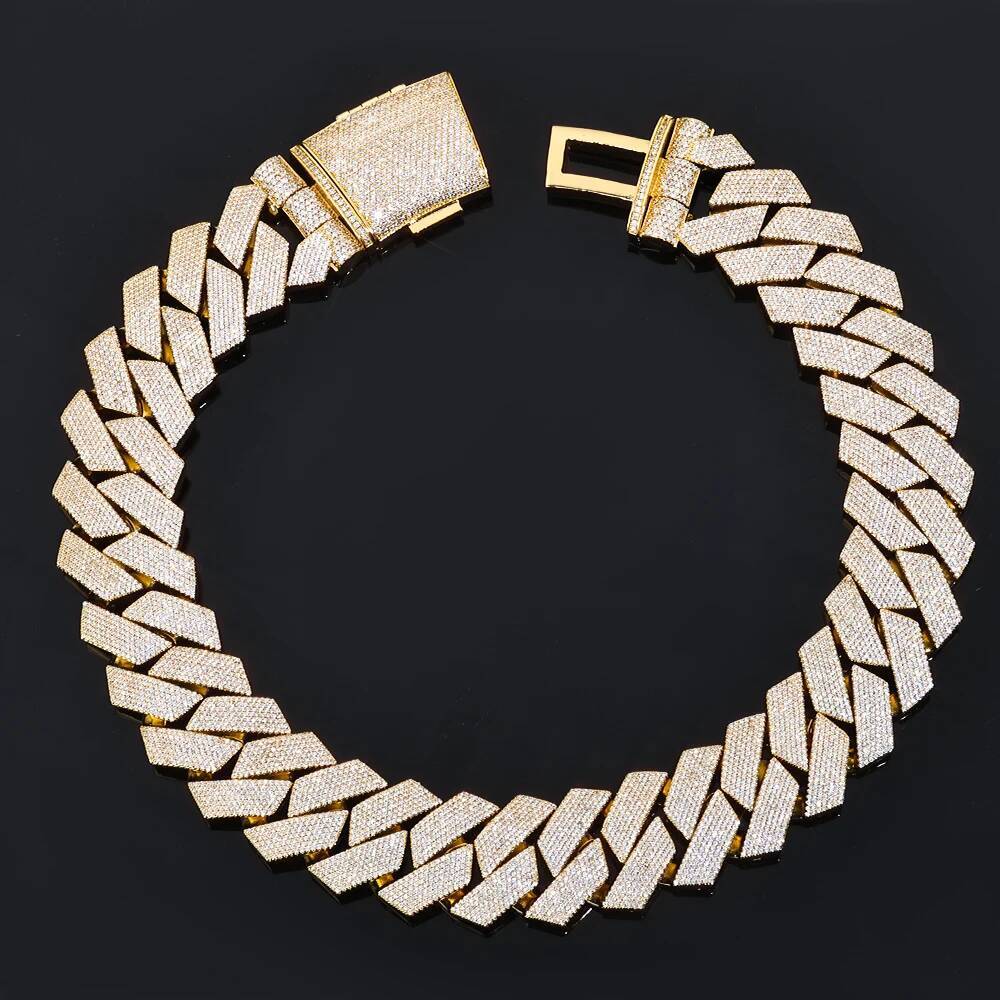 ESKEEM 36mm White Gold Plated Thick Heavy Cuban Link Chain 7 Rows Diamond Prong Set Iced Hip Hop Jewelry Necklace for Men Gift