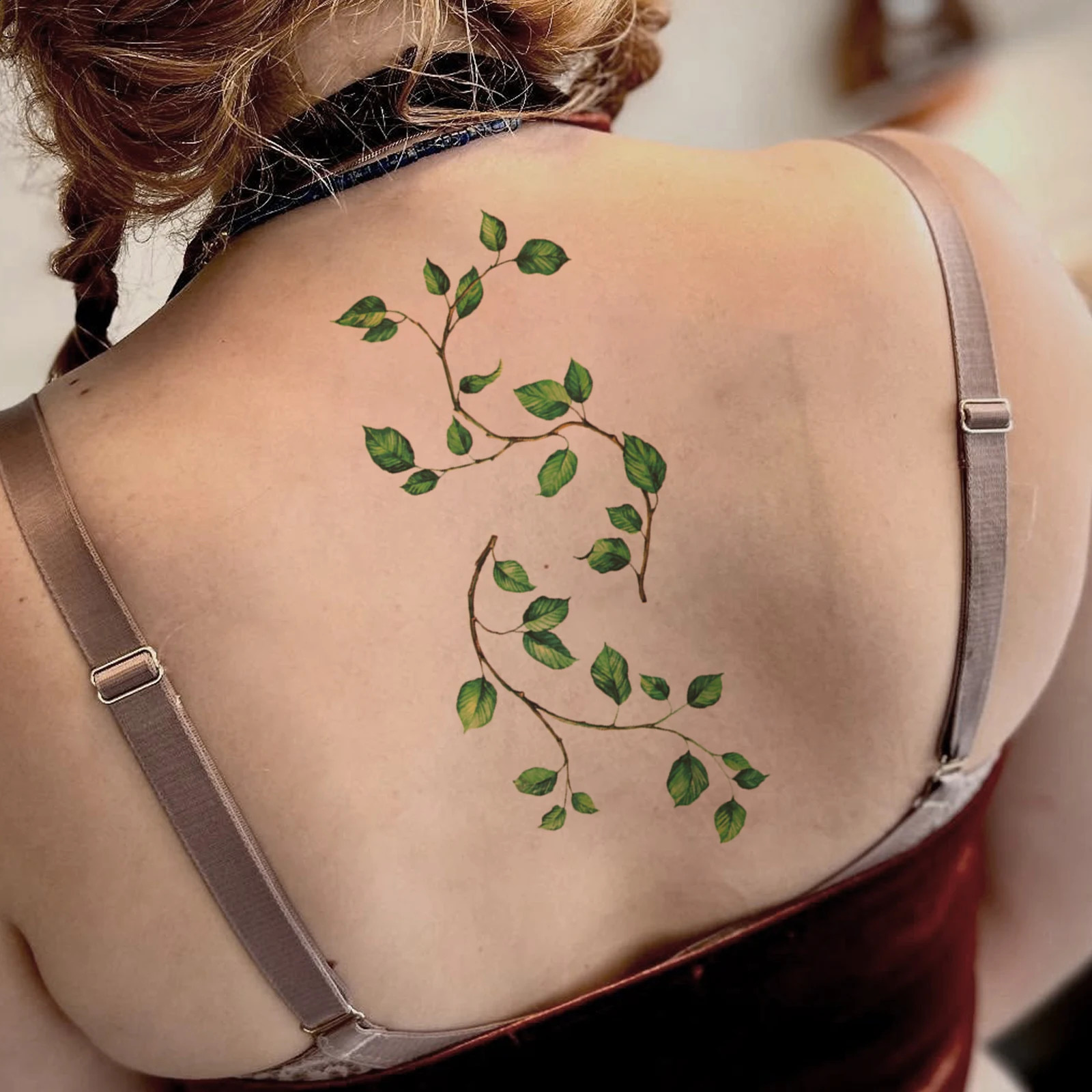 6pcs Green Vine Leaves Series Temporary Tattoo Stickers for Hand Arm Back Disposable Body Wild Grass 250809