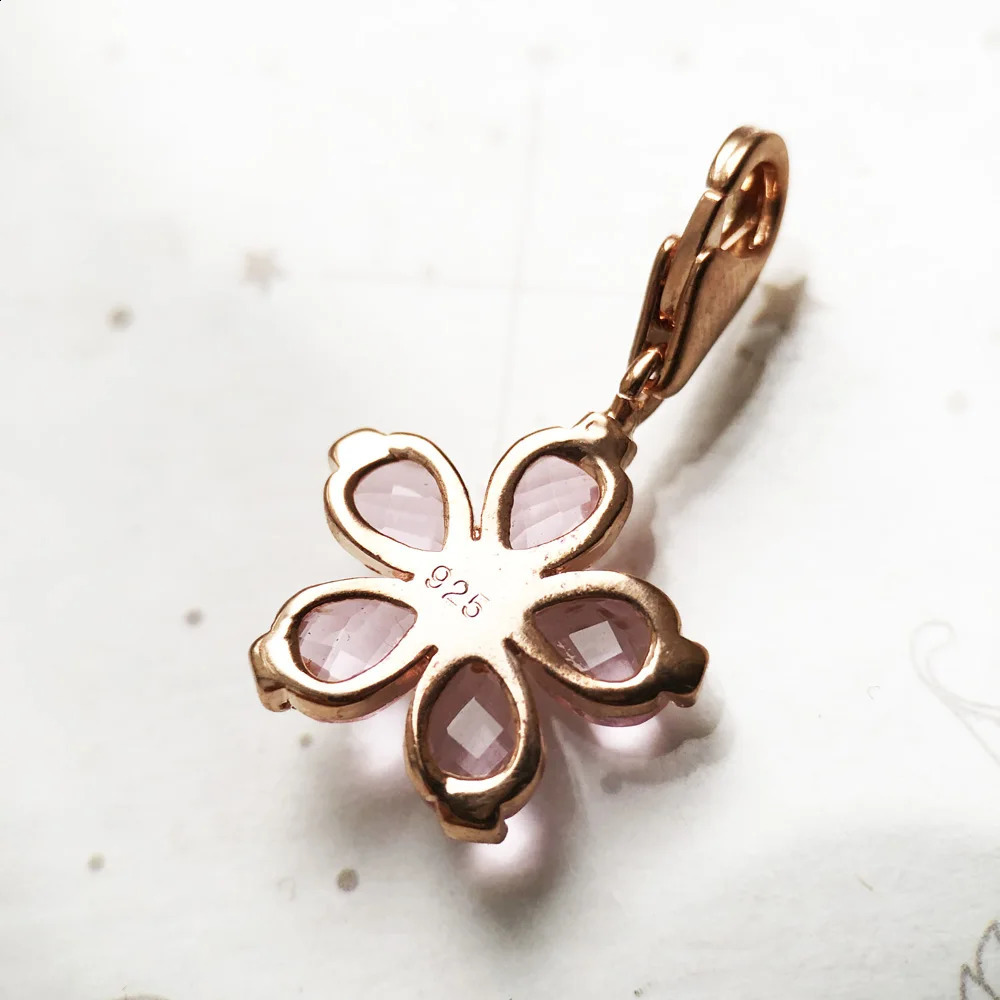 925 Sterling Silver Pink Flower Pendant Charm Trendy Women Girls Fashion Jewelry Romantic Lucky Gift 250807