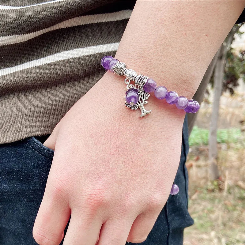 Tree Of Life Charm Bracelet Amethyst Lapis Lazuli Tiger Eye Natural Stone Beads Bangles Elastic Bracelets For Women Men Jewelry 250805
