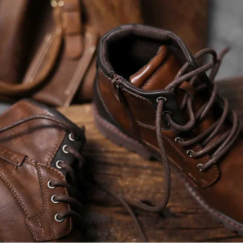 Vintage Men Boots 2025 New Autumn Winter Shoes High Quality Mens Leather Boots Side Zipper Mens Ankle Boots Large Size 39 48 W250811