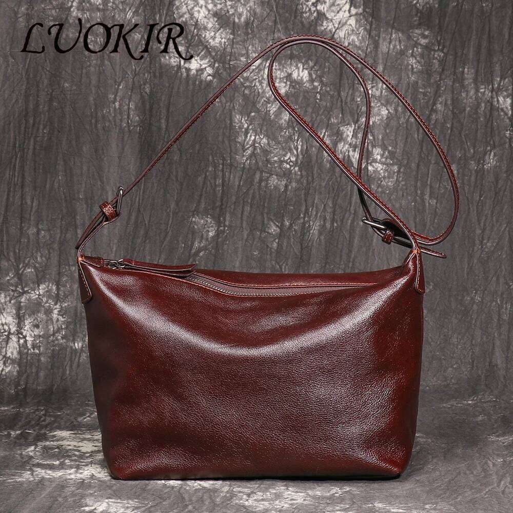 LUOKIR New Women's Genuine Leather Shoulder Fashionable Retro HOBO First Layer Cowhide Crossbody Underarm Bag
