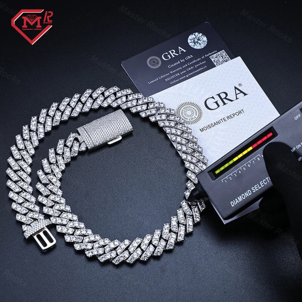 16MM Pass Diamond Tester One Rows Cuban Chain Necklace 925 Luxury Iced Out Moissanite Cuban Link Chain