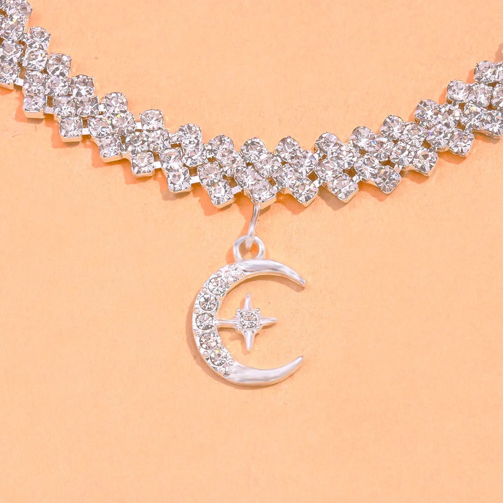 Bling Crystal Moon Anklets Stars Pendant Women Party Gift Summer Stylish Rhinestone Anklet Chain Foot Bracelet Beach Jewelry 250807
