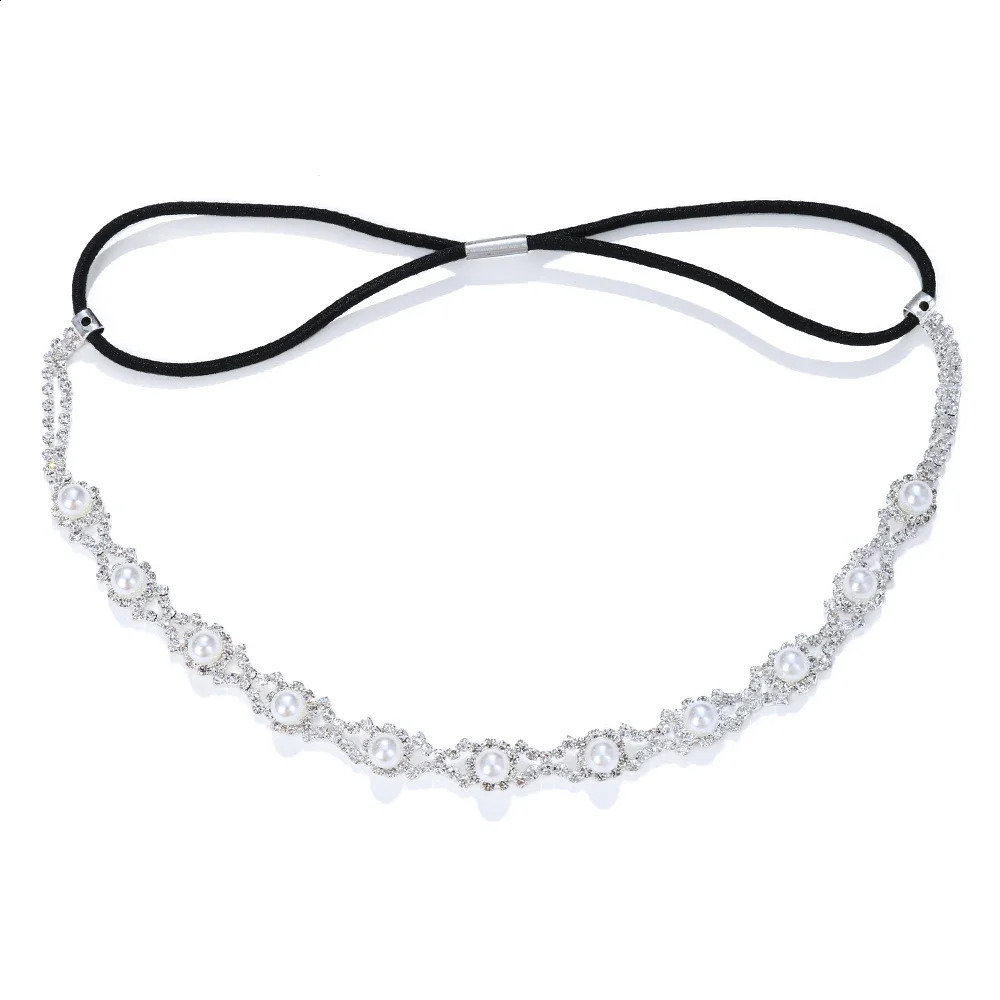 Fashion Women Elastic Headband Wedding Bridal Hair Chain Pearl Crystal Band Head Accessories 250804