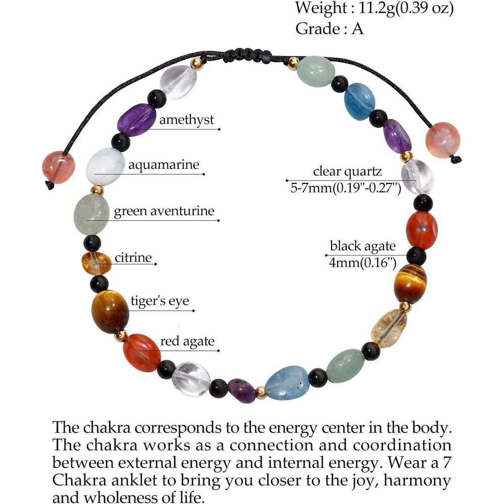 7 Chakra Crystals and Stones Anklet Irregular Tumbled Gems Beaded Ankle Bracelets for Women Spiritual Energy Meditation Yoga Healing Jewelry Mom'