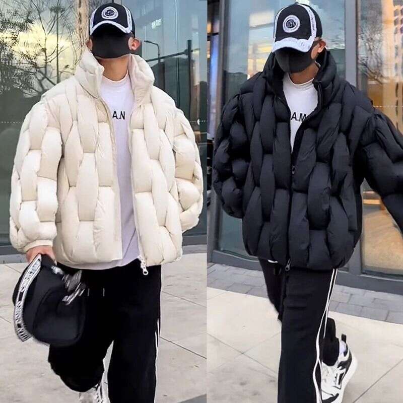 Clothing Men's Winter New Stand Collar Loose Warm Thickened Solid Color Couple Style Puffer Jacket Cotton Coat