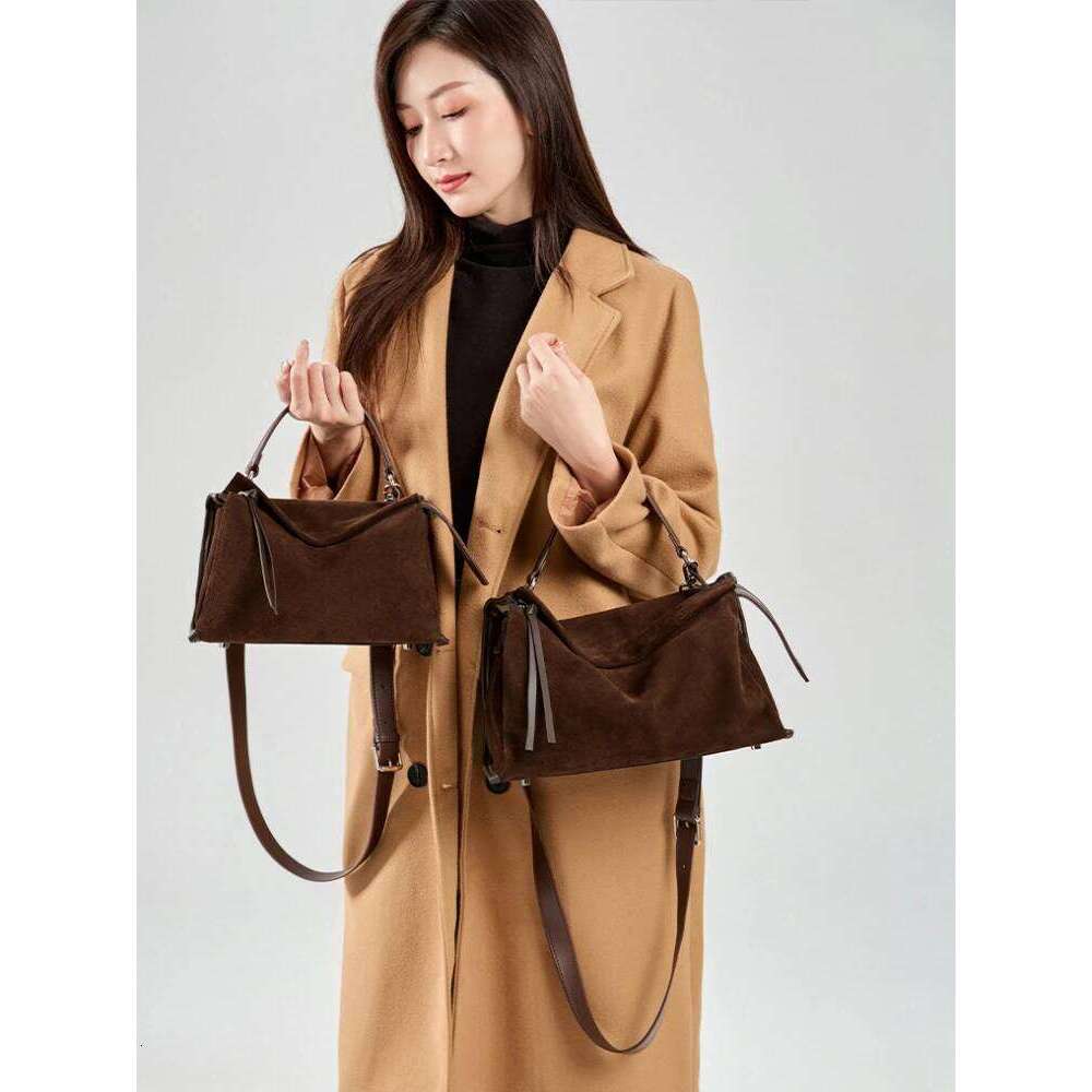 2025 Large Zipper Opening Design Pillow Tote 2 Sizes Coffee Real Nubuck Leather Women's Handbag High-end Winter Shoulder Bag