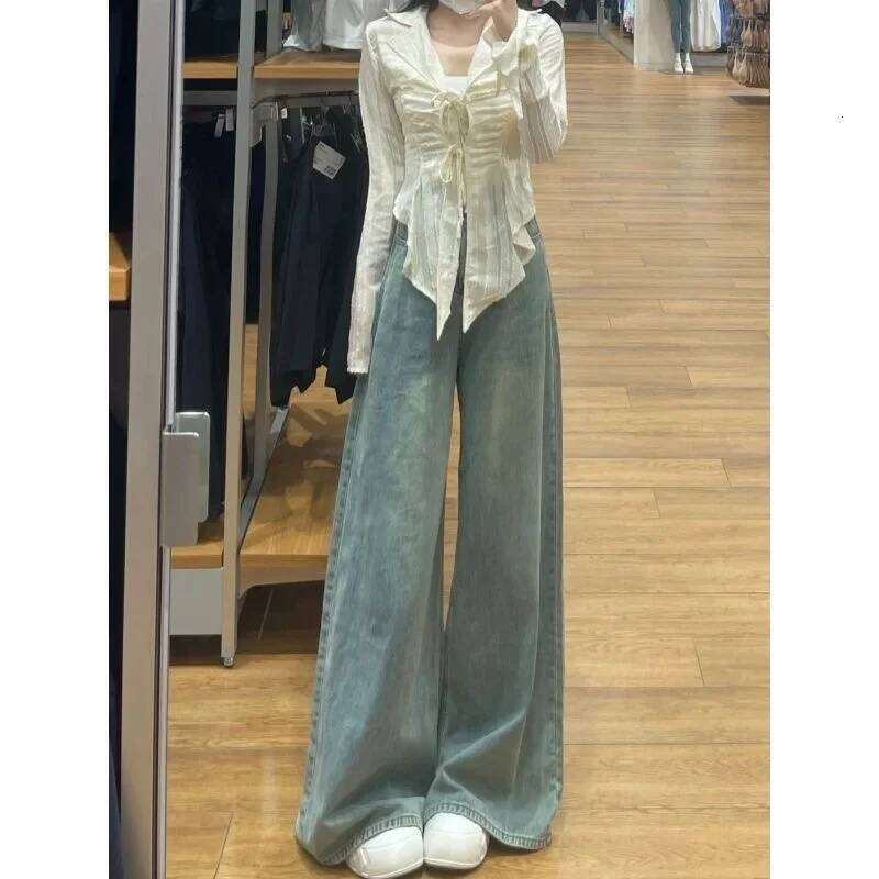 High Waist Pants for Solid Casual Baggy Women Washed Vintage Wide-leg Jeans Youthful Female Trousers Streetwear Y2k