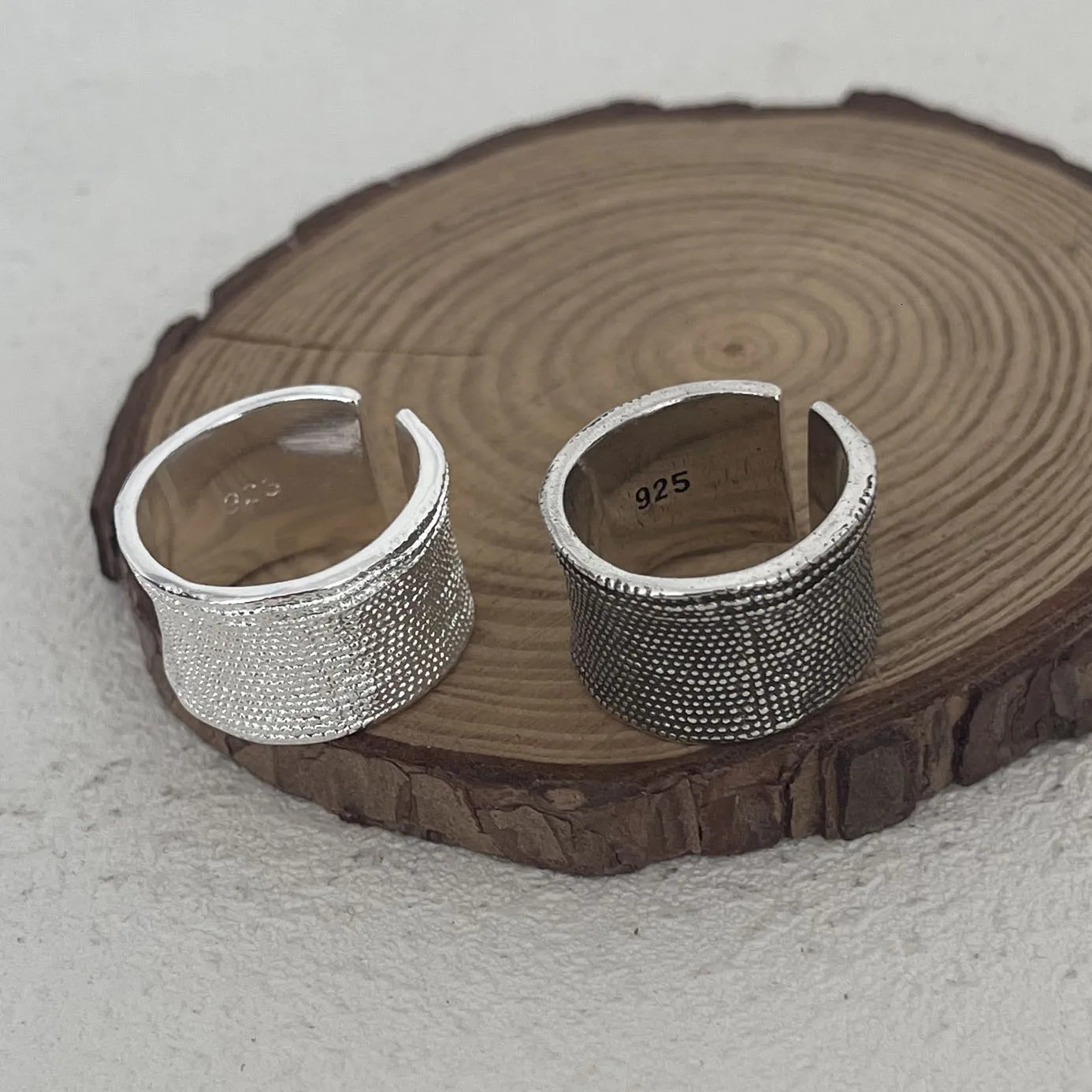 925 Sterling Silver Simple Ring For Women Fine Jewelry Finger Adjustable Open Vintage Wide Retro Ring For Party Birthday Gift 250805