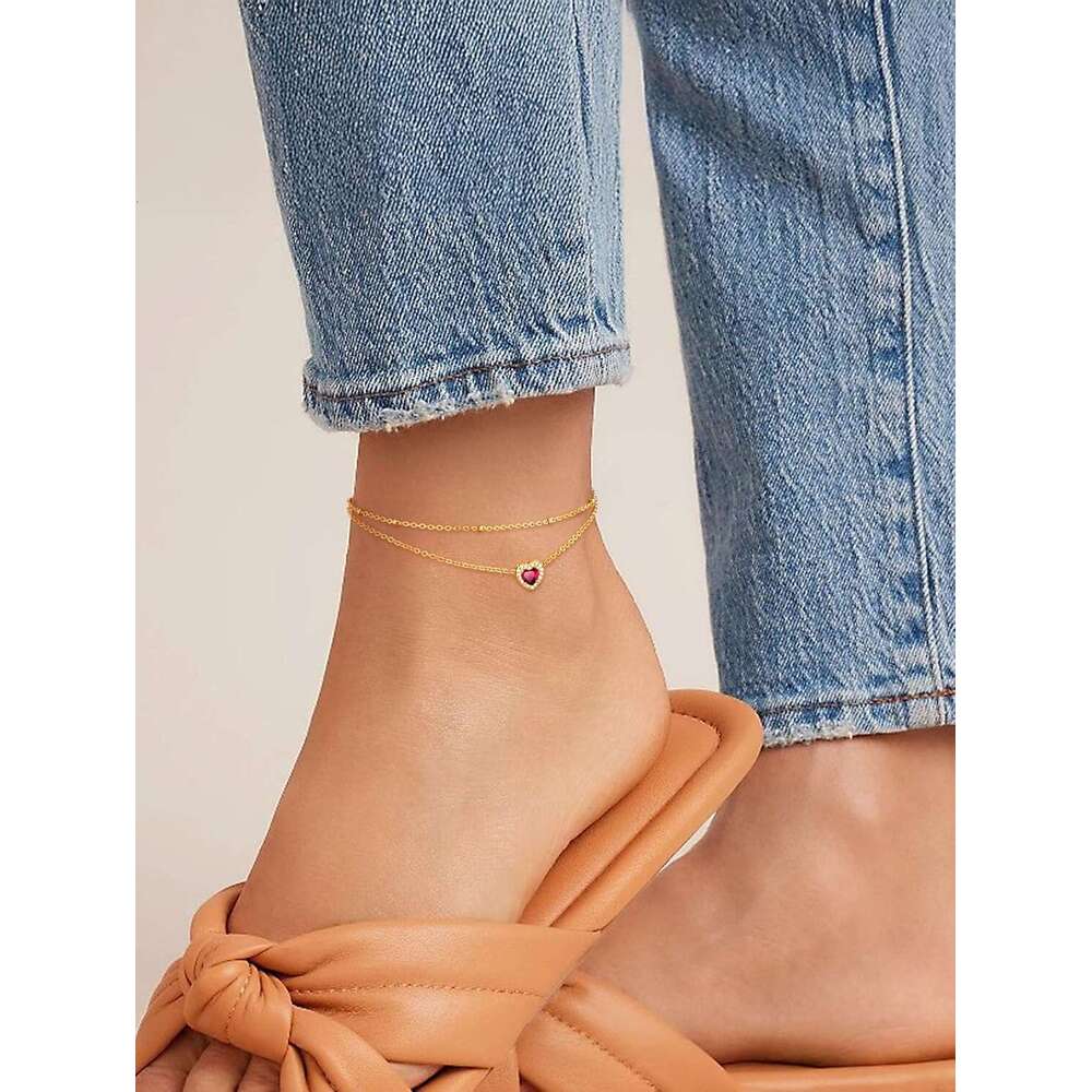 Stainless Steel Anklets Women with Birthstone - Adjustable Gold Ankle Bracelets for Beach Weddings, Summer Vacations & Pool Parties (8.5"+2"