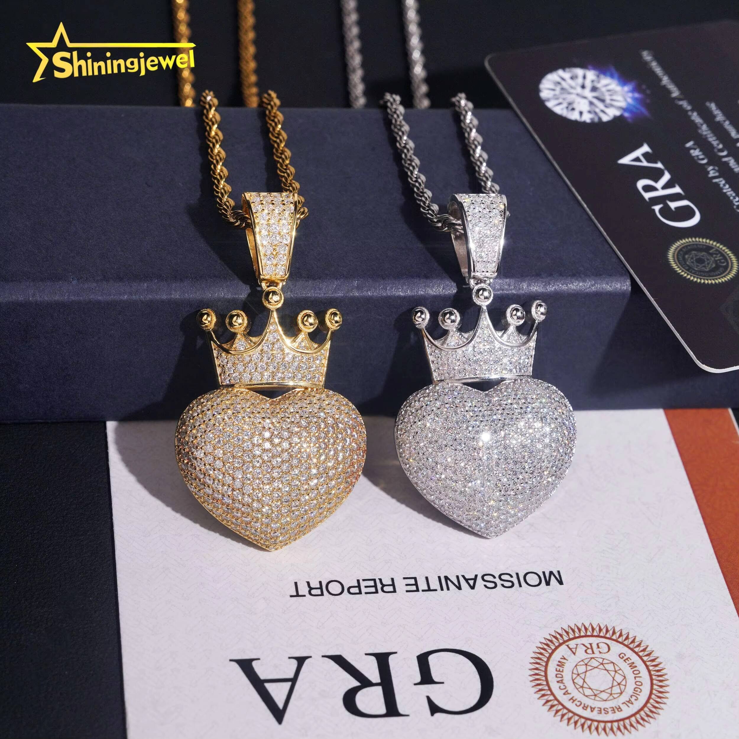 Iced Out Luxury Jewelry Sets Hip Hop 925 Sterling Silver Heart Shape D VVS Moissanite Ring with Pendant GRA Certificated