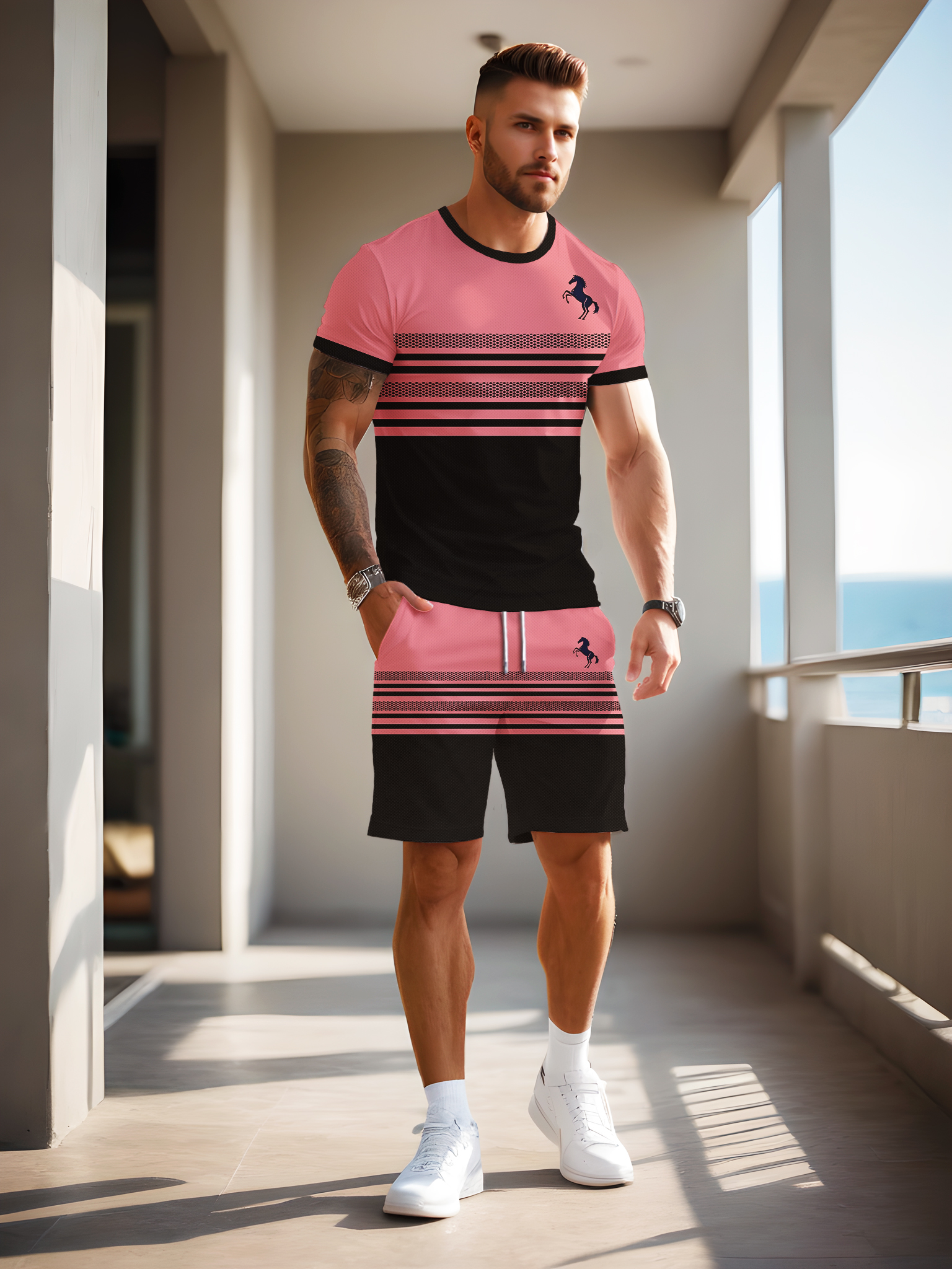 Custom Mens Alphabet Pattern Outfit Ensemble Breathable quick drying fabric - 0812