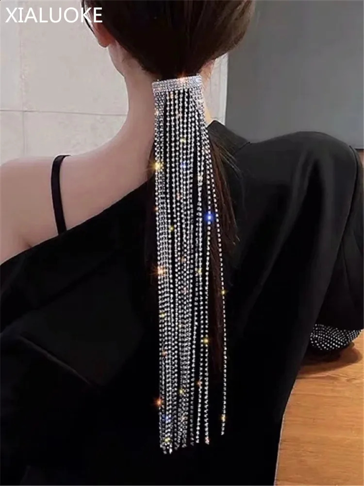 XIALUOKE Vintage Shine Full Hairpins For Women Bijoux Long Tassel Crystal Hair Barrettes Wedding Banquet Jewelry 250804