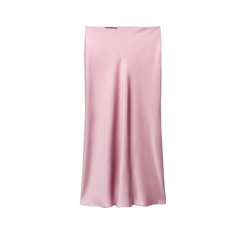2025 Pink Sweet Satin Long Skirt Solid Color High Waist Elegant Slim Summer Women Skirt Fashion Party Female Clothing 250811