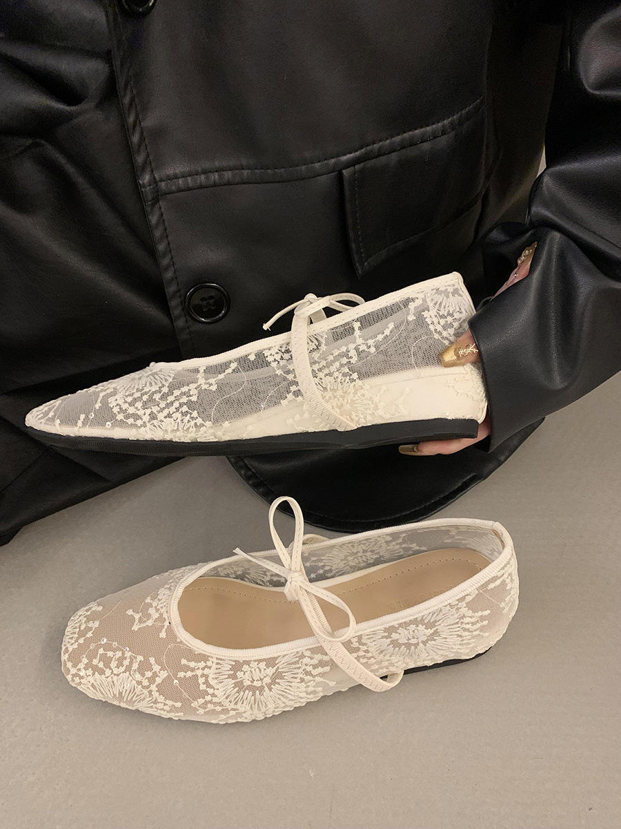 Leisure Mary Jane shoes flat shoes 2025 designer new breathable women's mesh shoes single shoe bow