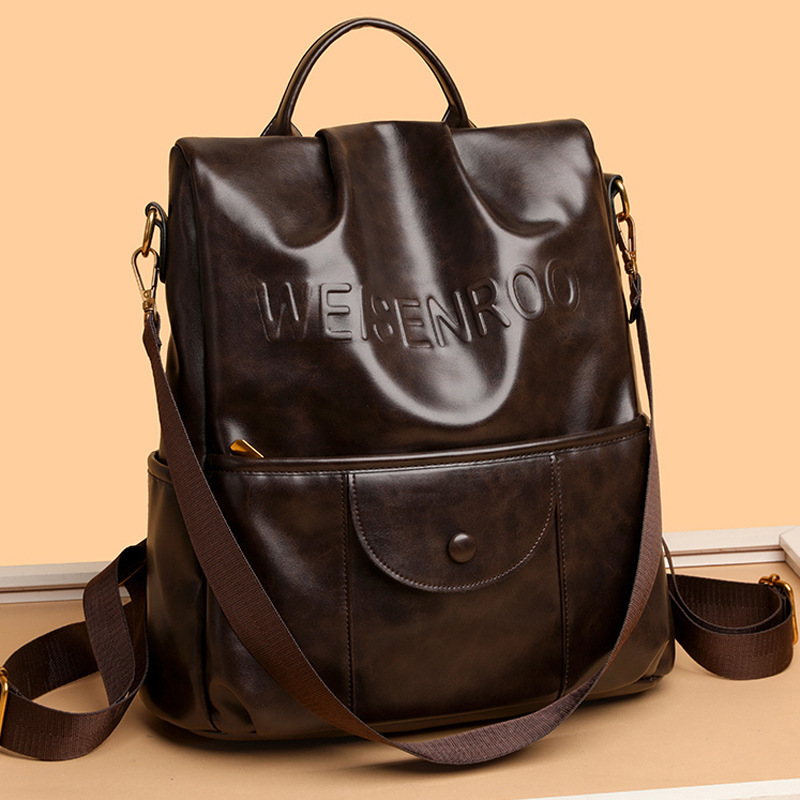 Oil Wax Leather Women's New Casual Anti-theft Backpack Commuting Travel Large Capacity Student Schoolbag ddmymoon