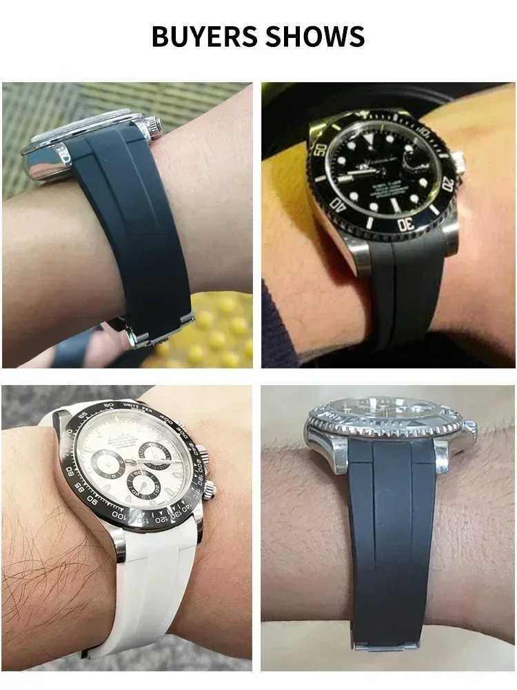 High Quality Black Green Red Blue White Colored Style Silicone Watchband Curved Interface for Rolex Datejust Submariner Strap W250811