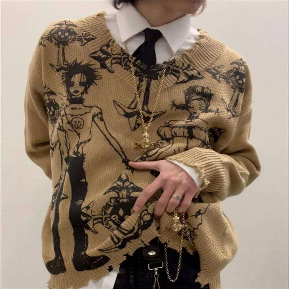Autumn and Winter New Dark Retro Knitted American Street Trend Y2K Round Neck Loose Hooded Sweater