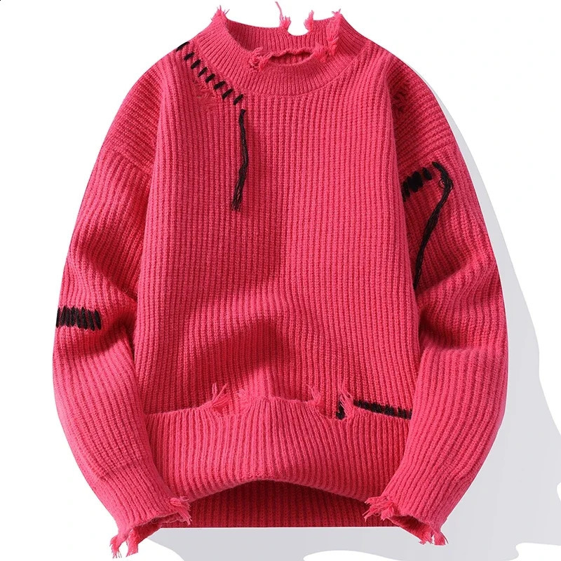 LIBIELIY Mens Hole Knitting Pullovers Autumn Winter Loose Casual Streetwear Knitted Sweater O-Neck Hip Hop Fashion Male Kn 250805