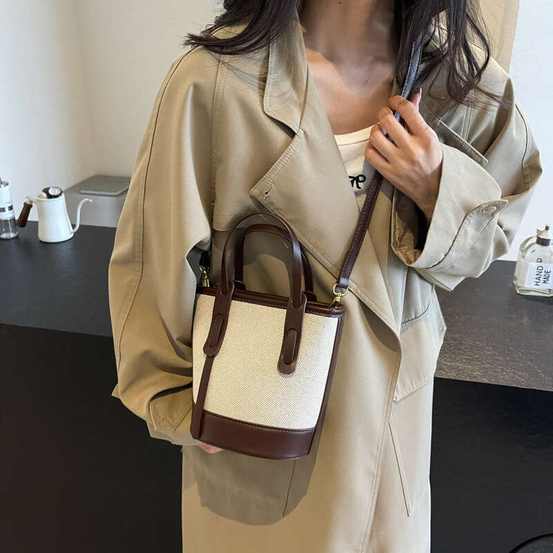 Trendy Color-Block Bucket for Women 2025 New Versatile Shoulder Crossbody High-End Simple Commuter Bag