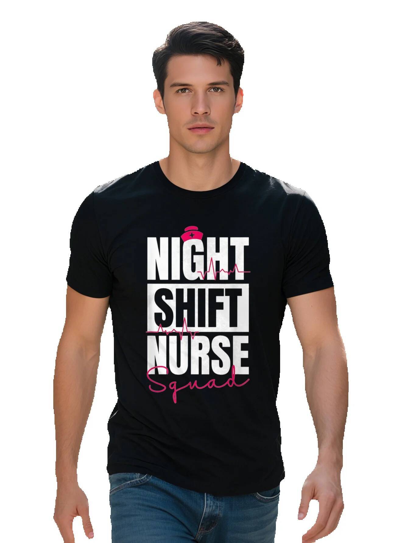 Night Shift Nurse Squad T-Shirt Cotton Crew Neck Short Sleeve Tee Casual All Season Pullover with Cartoon f035c 1b1de