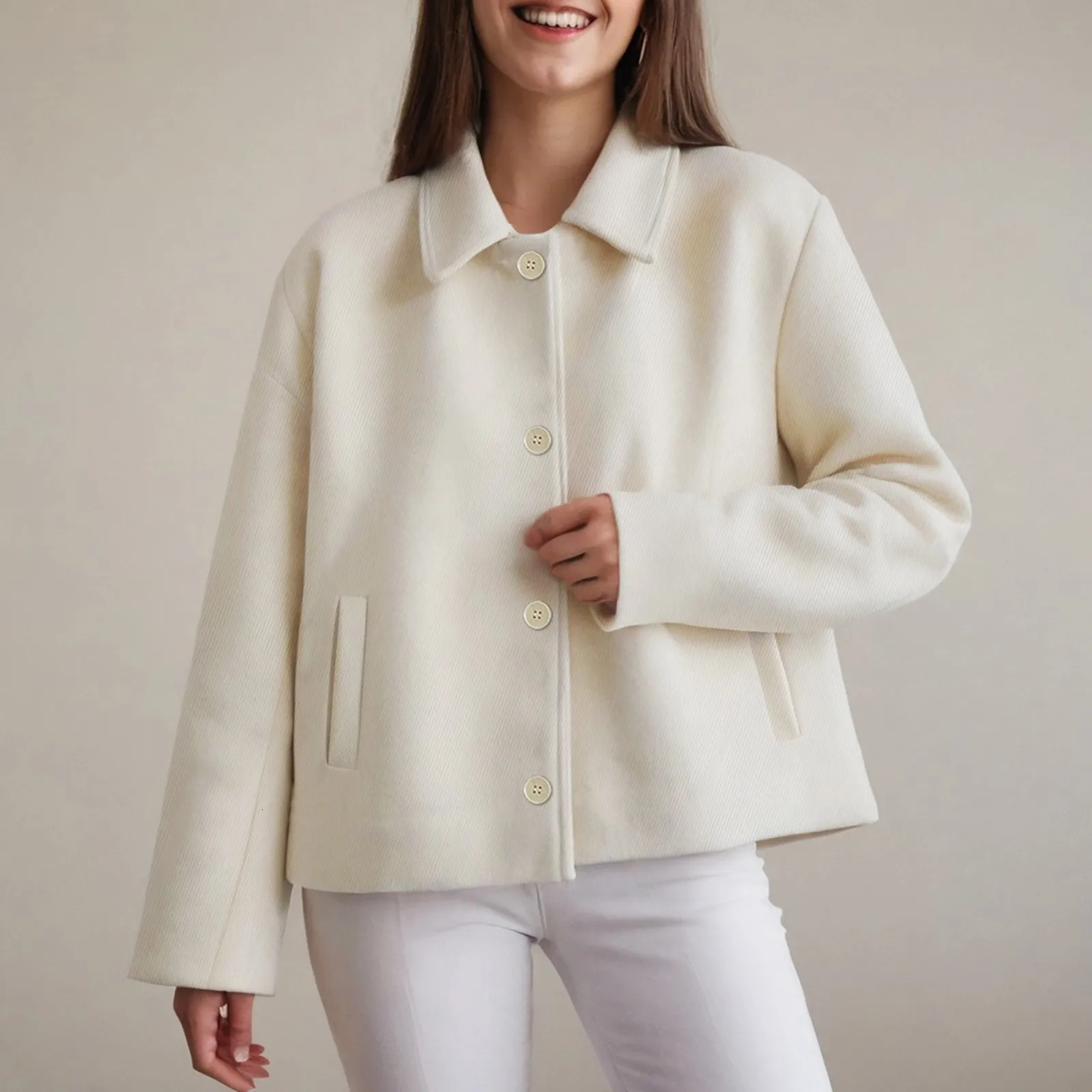 WomenS Wool Coats Lapel Fall Jackets Temperament Casual Button Down Outerwear Solid Jacket Korean Reviews Clothes 250809