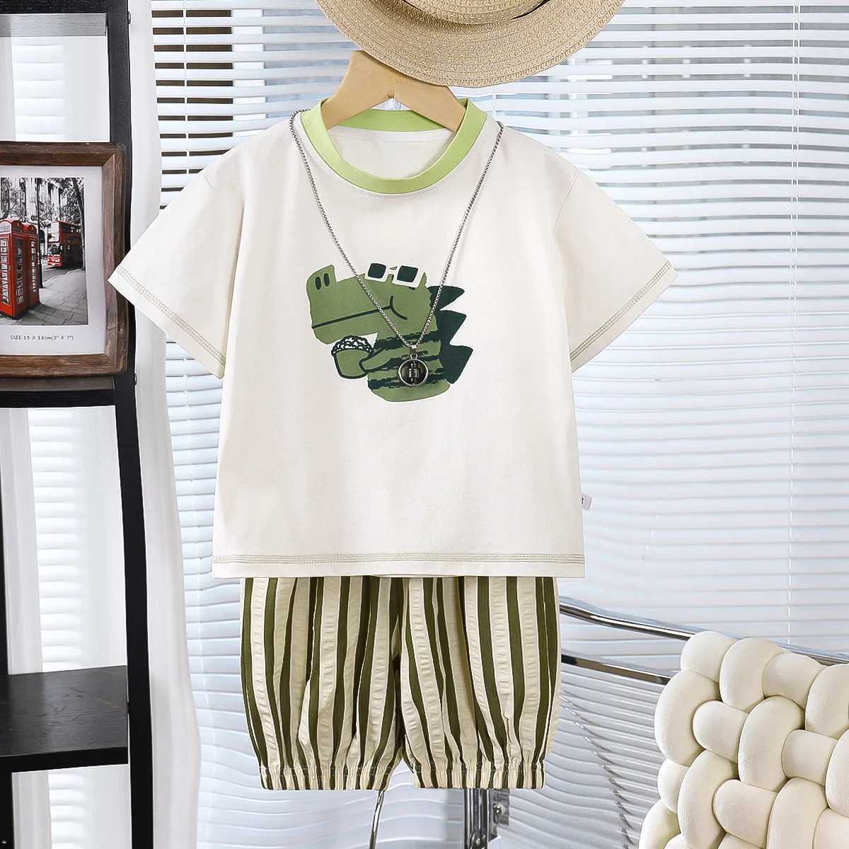 Baby Boy Sets Summer Clothing Casual Suit T-shirt + Shorts 2PCS Set Boys Kids Dinosaur Print Clothes Z250811