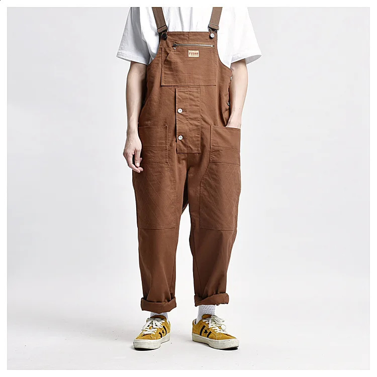 Amekaji Multipocket Overalls Mens Outdoor Workwear Clothes Retro Casual Loose Baggy Cargo Pants Trousers Work Jumpsuit Men 250729