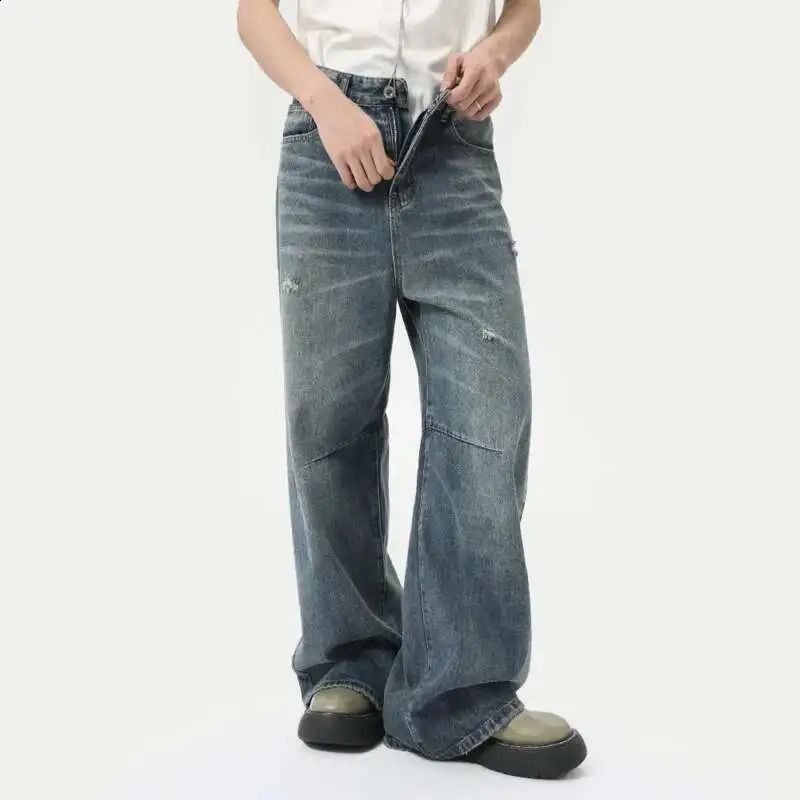 IEFB American Style Mens Denim Pants Washing Fashion Loose Mens Straight Trousers Casual Wide Leg Jeans Summer 9C6303 250805