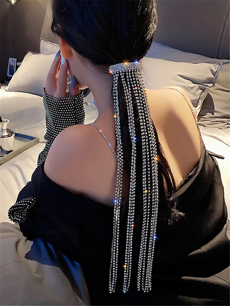 XIALUOKE Vintage Shine Full Hairpins For Women Bijoux Long Tassel Crystal Hair Barrettes Wedding Banquet Jewelry 250804
