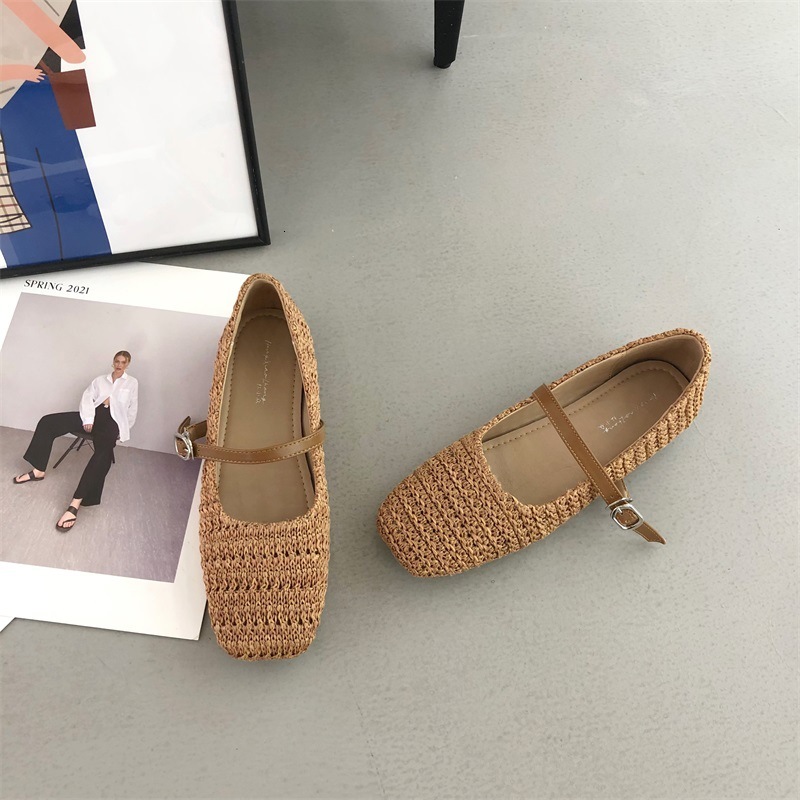 designer shoes Spring Summer New Vintage Mary Jane Square Toe Flat Shoes French Style Single Shoes luxury shoes Ballet Flat Nude shoes