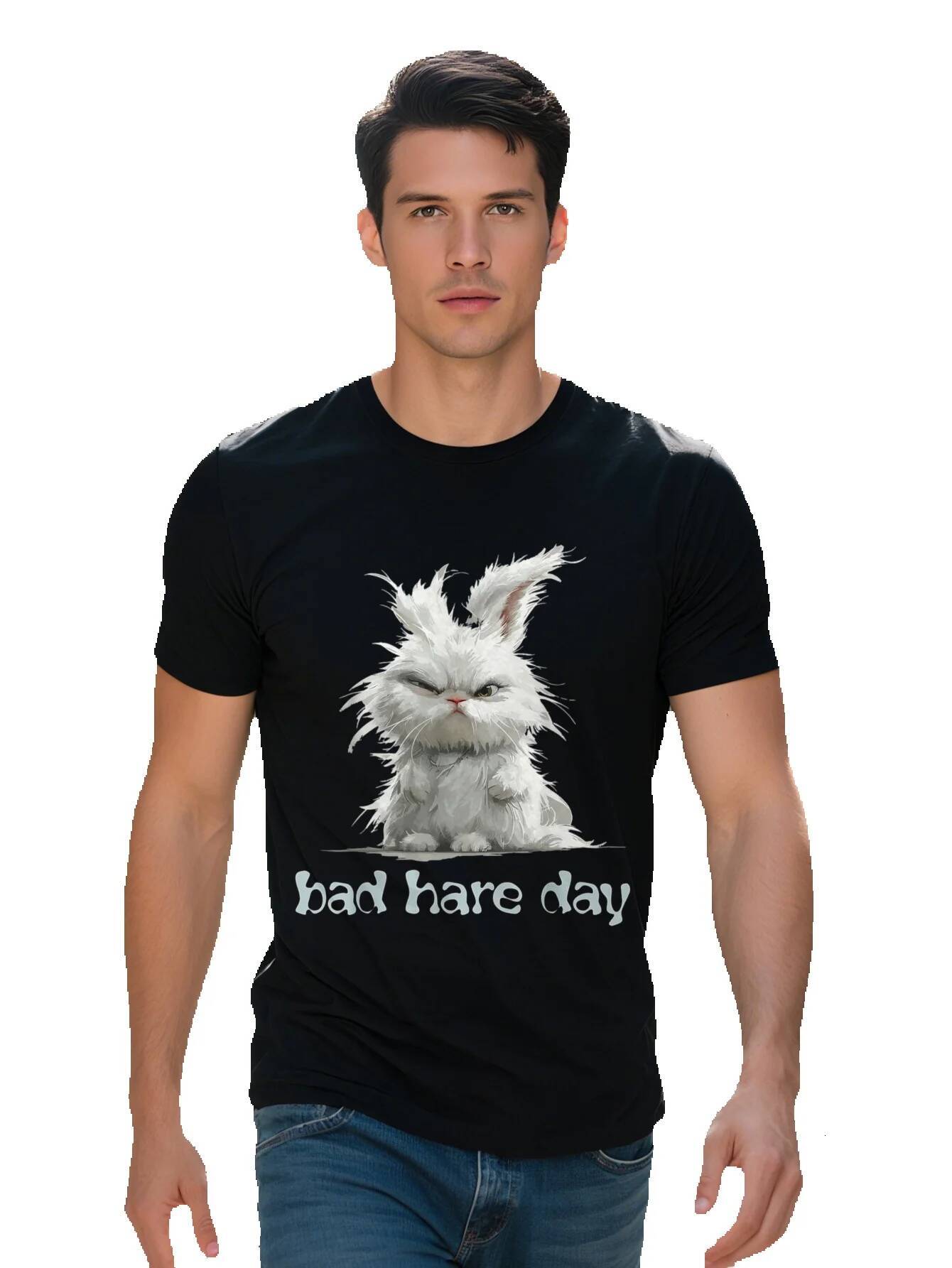 Bad Hare Day Funny Word Game Bunny Rabbit Fun Men's T-Shirt 1cd7d