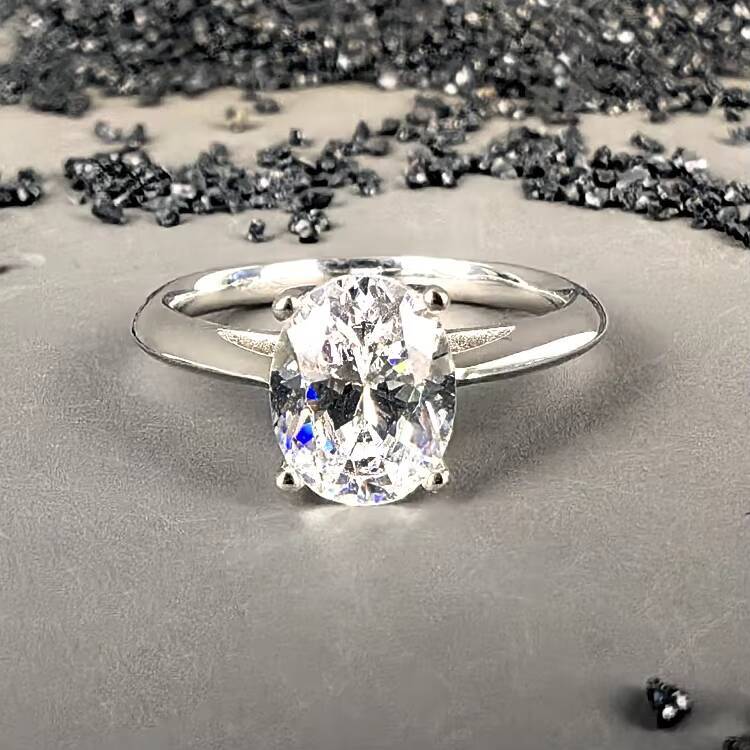 Wholesale Fine Jewelry for Women Fashionable Bling Oval Moissanite Rhodium Plated 925 Sterling Silver Ring for Girls