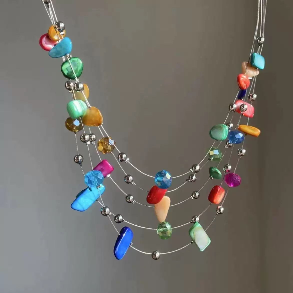 Multi-layered colorful thick crystal necklace Bohemian style set