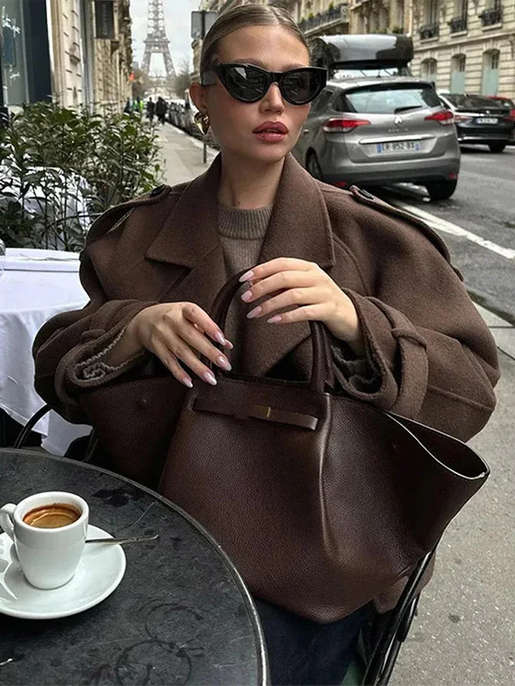 Fashion Womens Solid Double Breasted Wool Coat Lapel Short Blazer Jacket Pockets Long Sleeve Chic Spring Autumn Warm Outerwear 250809