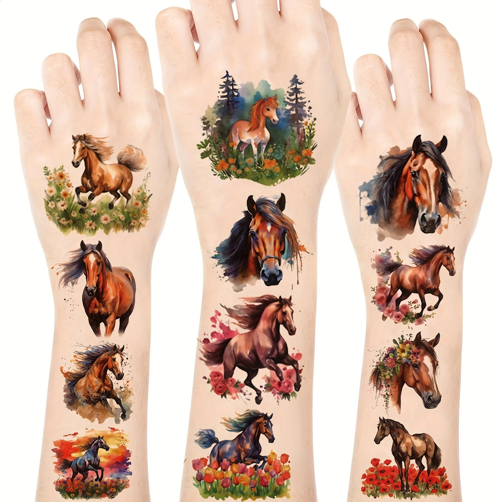 10 Sheets Temporary Horse Tattoos Stickers Birthday Themed Party Supplies Decorated with Tattoo 250809