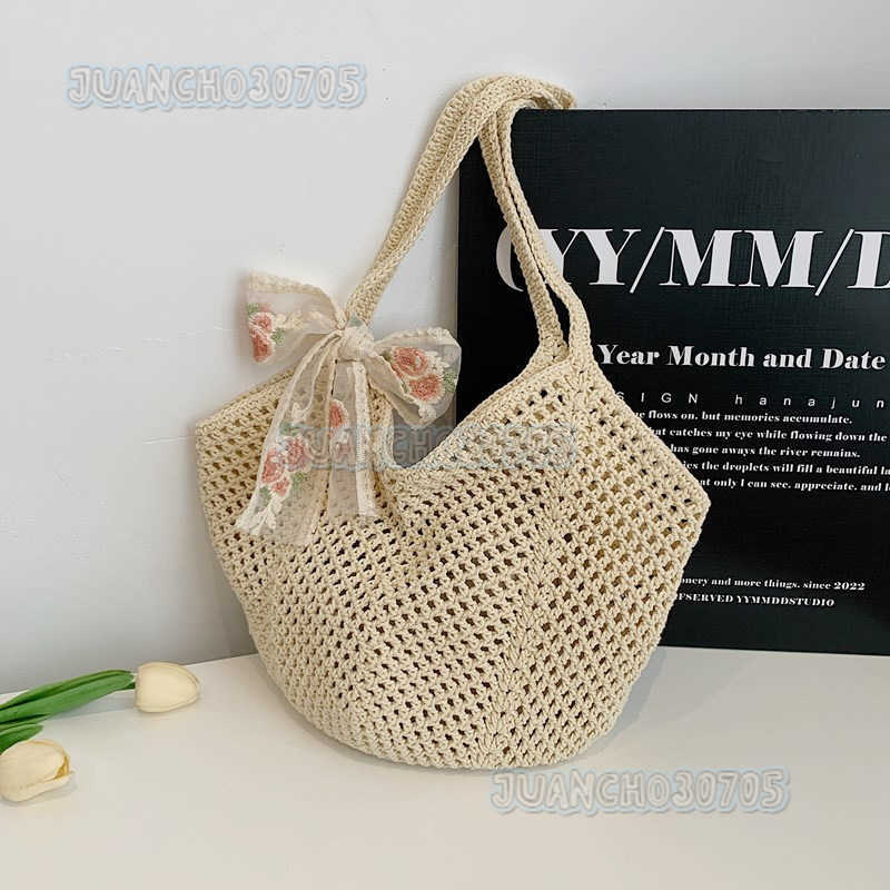 Artistic Style Straw Woven Hollow Tote Bag for Women 2025 Summer Large Capacity Casual Vacation Shoulder Beach Bag H250809